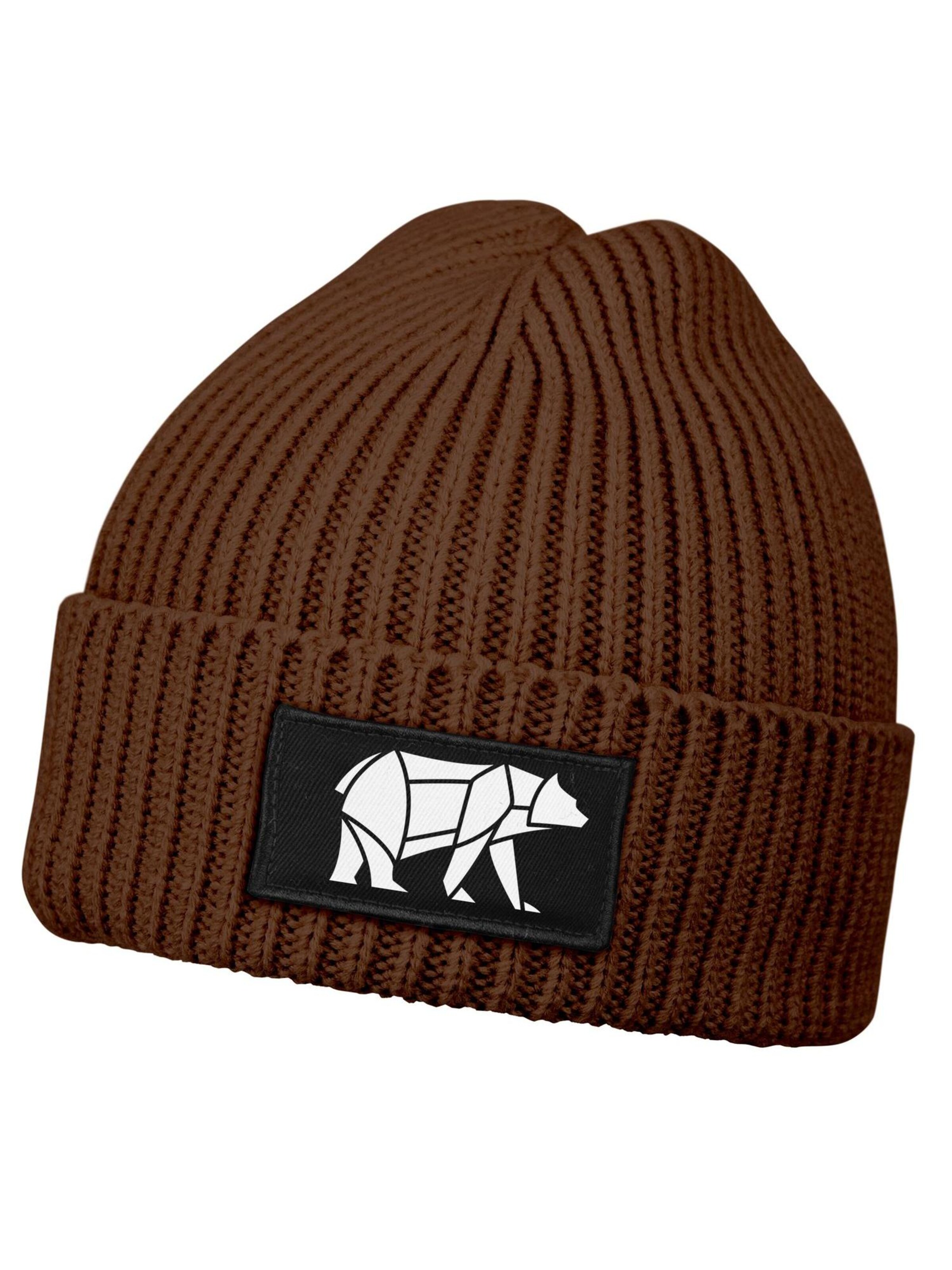 Neverless Beanie 'Bär Lineart Polygon' in Brown