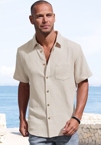 BEACH TIME Regular fit Button Up Shirt in Beige: front