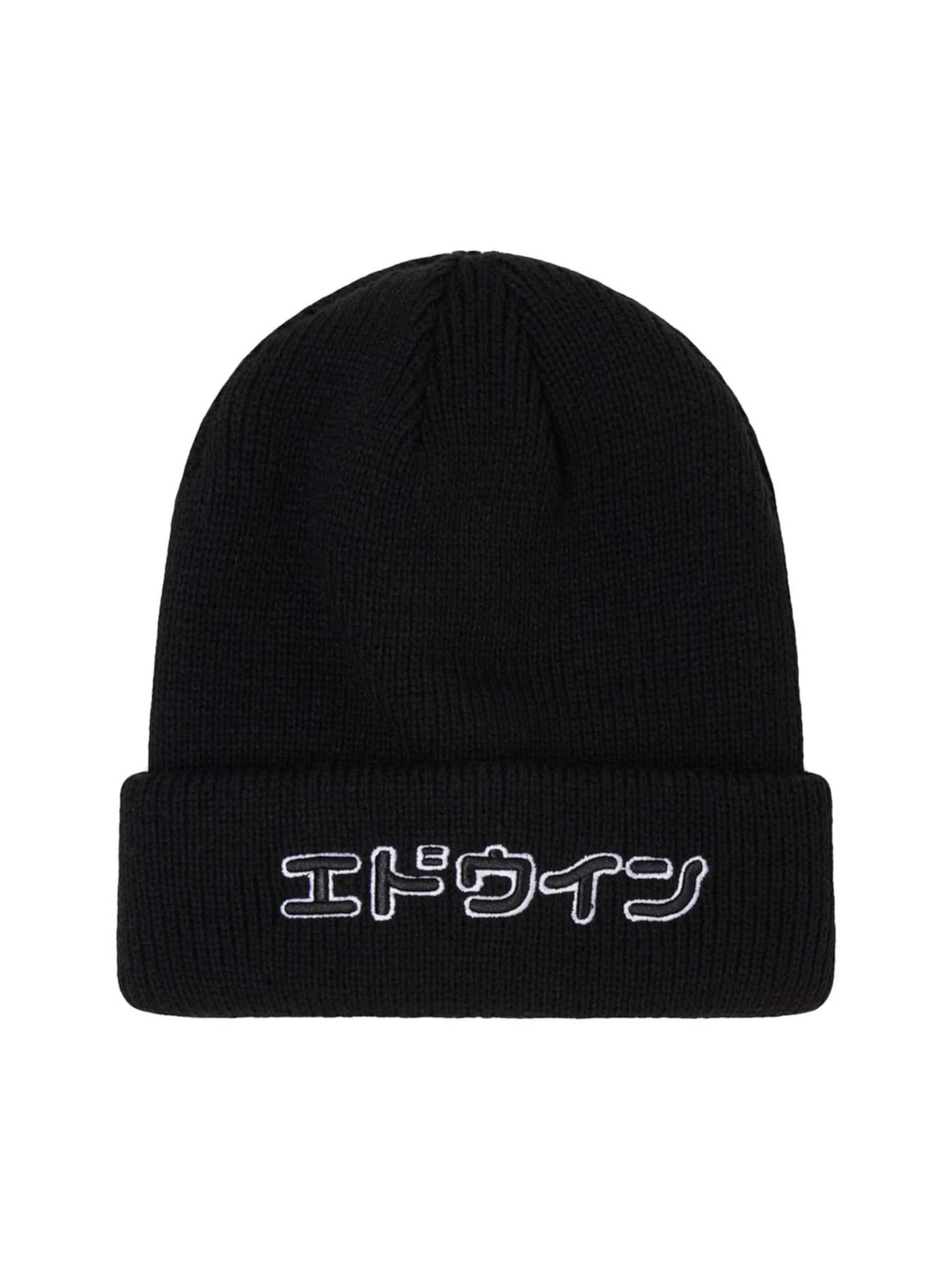 EDWIN Hue '3D Katakana Beanie' i sort: forside