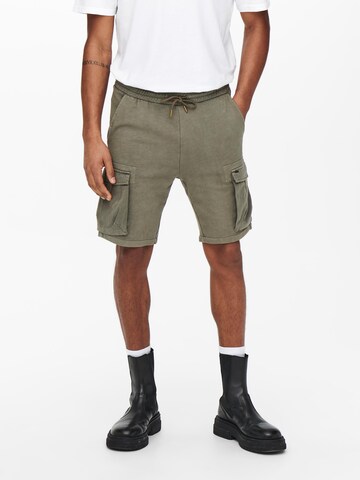 Only & Sons Regular Cargo Pants in Green: front