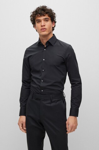 BOSS Slim fit Button Up Shirt 'H-Hank' in Black: front