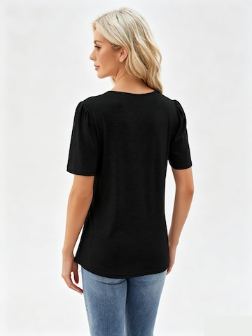 KoJooin Koszulka 'Damen Kurzarm T-Shirt mit Puff Ärmeln Brustfalten Rundhals Locker Geschnittenes Freizeitoberteil' w kolorze czarny
