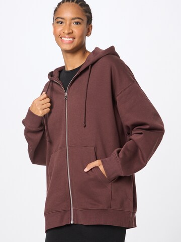 WEEKDAY Zip-Up Hoodie 'Now' in Brown: front