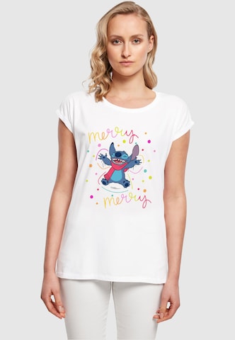 ABSOLUTE CULT Shirt 'Lilo And Stitch - Merry Rainbow' in Wit: voorkant