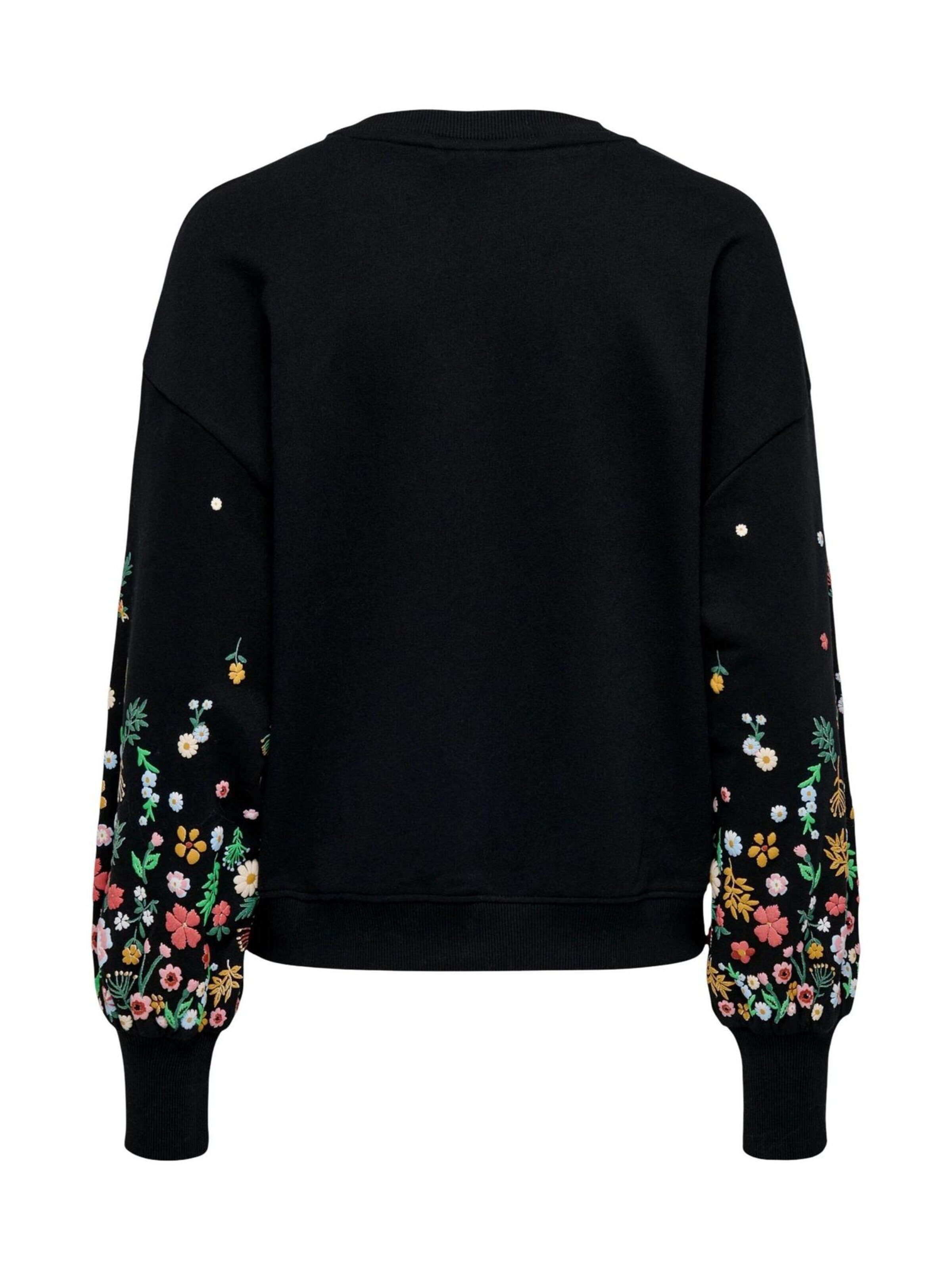 Felpa 'ONLBROOKE L/S O-NECK FLOWER SWT NOOS 15216364' di ONLY in nero