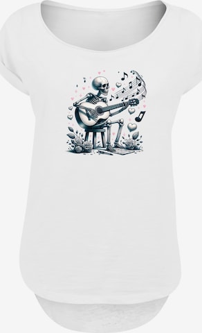 F4NT4STIC Shirt 'Skelett spielt Gitarre, Musik, Liebe' in Wit: voorkant