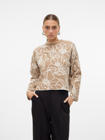VERO MODA Svetr 'NEW FLORA' – hnědá: přední strana