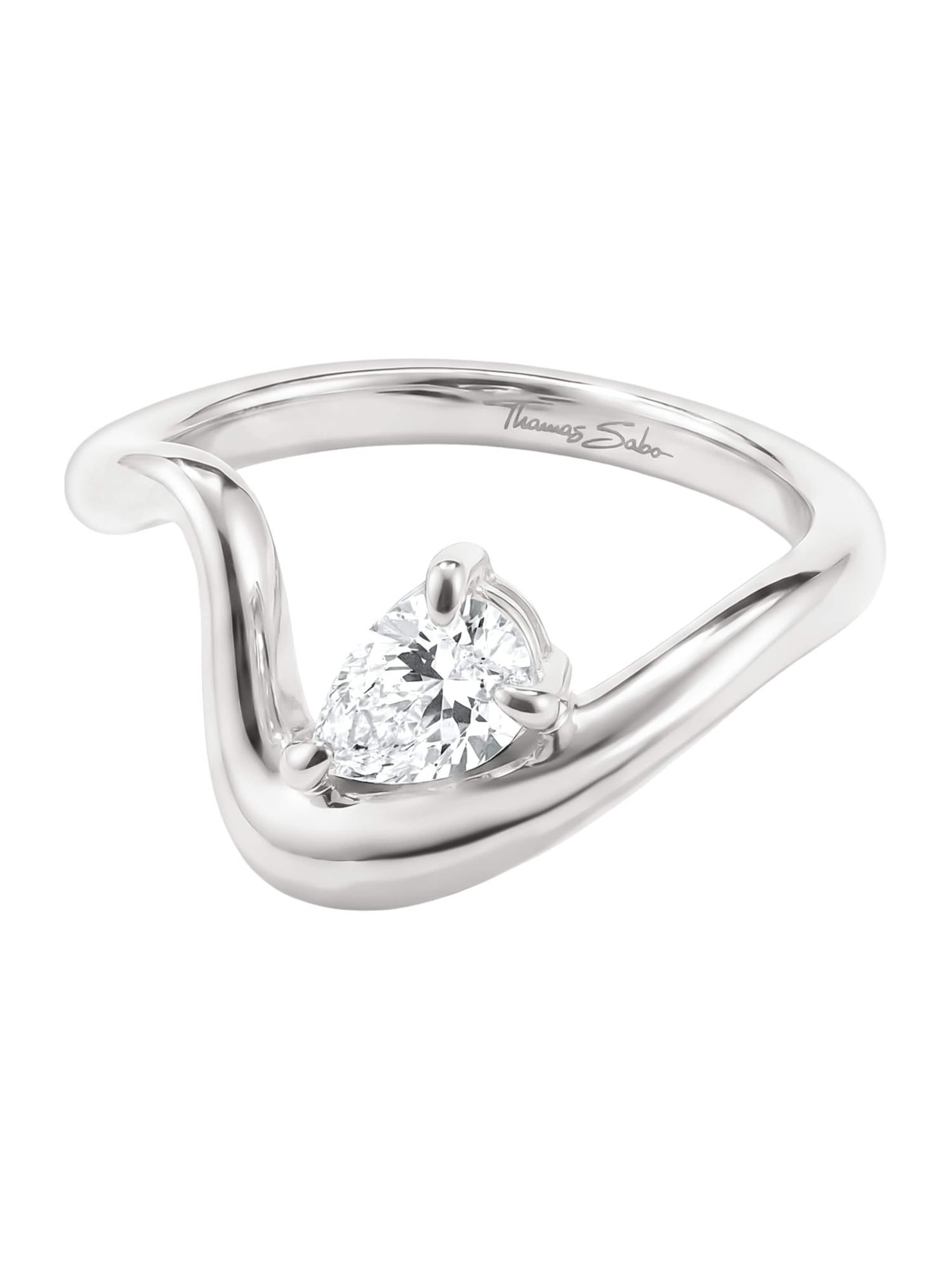 Thomas Sabo Ring mit weißem Zirkonia in Tropfen in Silber: Vorderseite