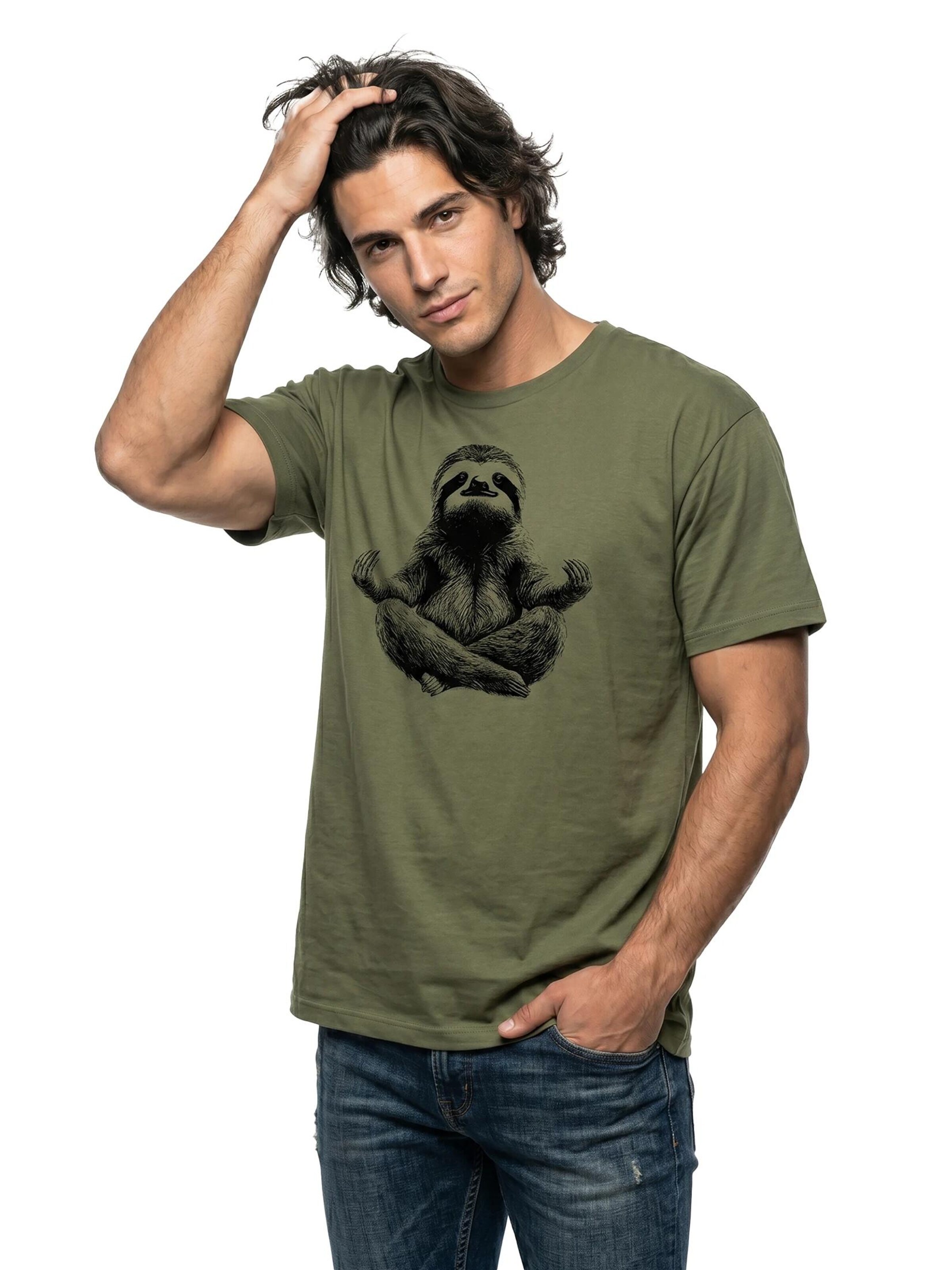 MAKAYA Shirt 'Meditation Sloth' in Green