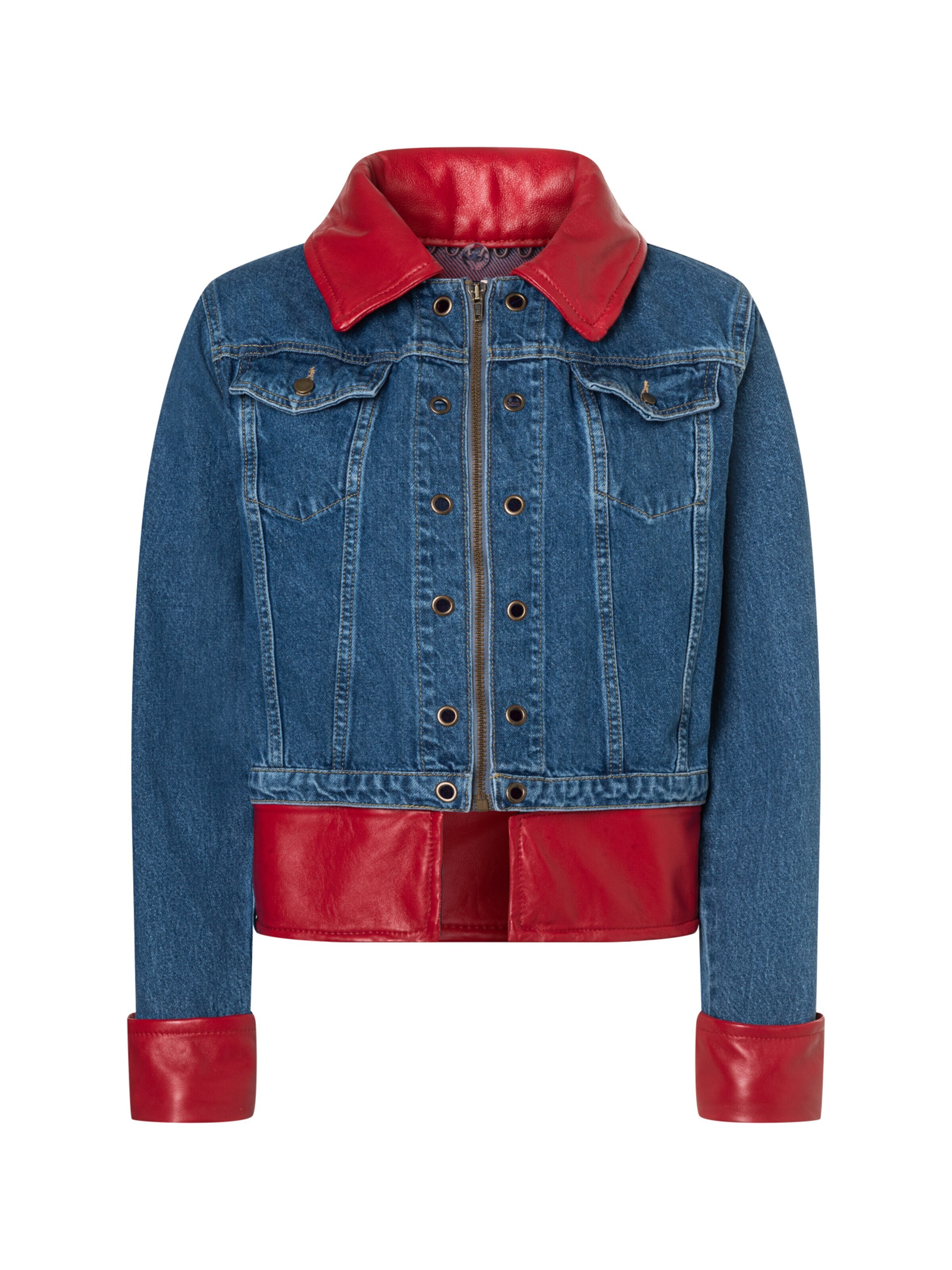 Fenice Between-Season Jacket 'Denim Leather signature' in Red: front
