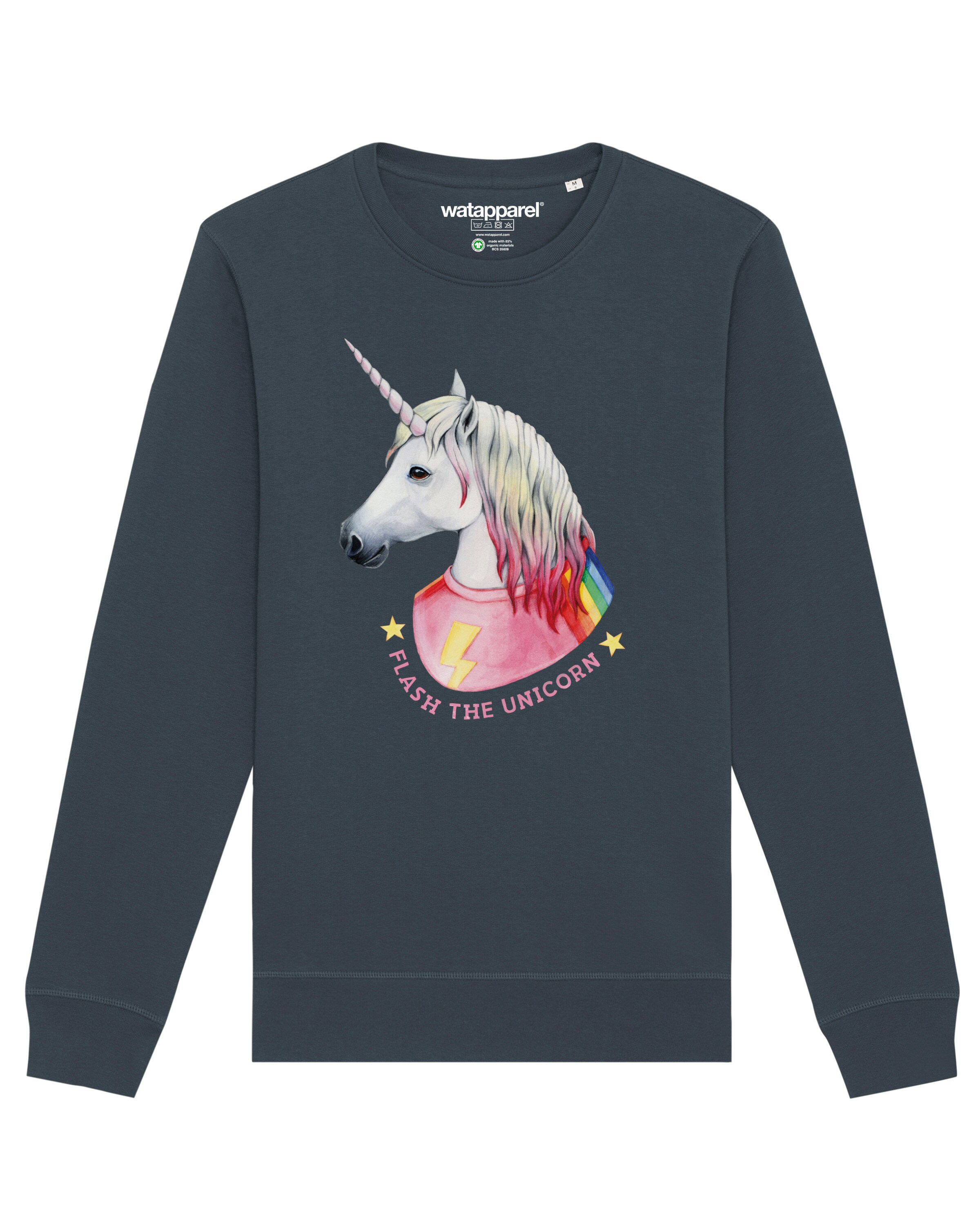 Watapparel Sweatshirt 'Flash, the unicorn' in Grijs: voorkant