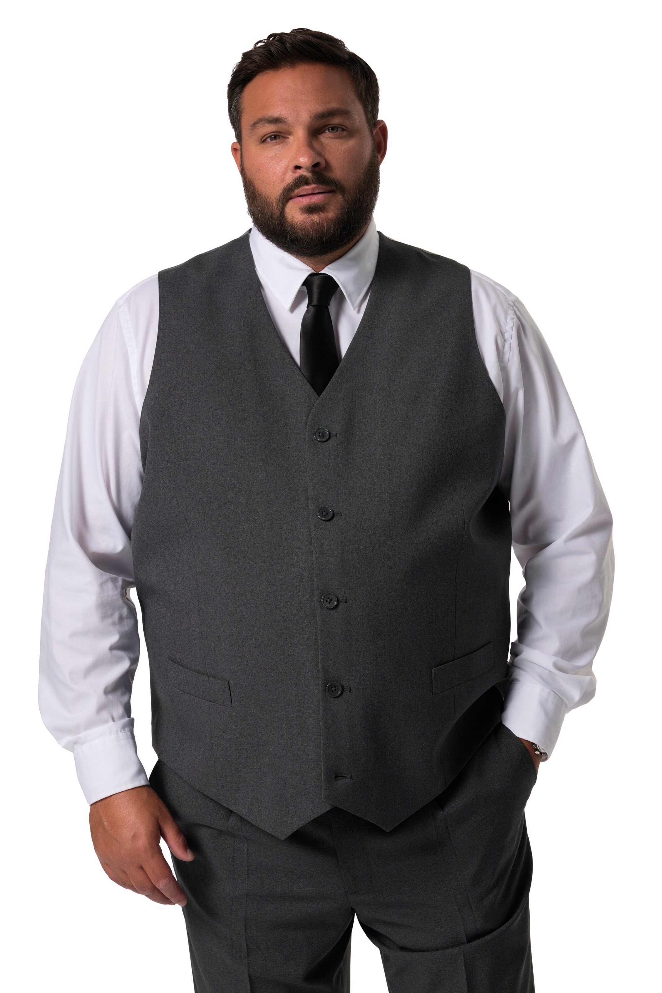 Men Plus Anzugweste in Grau: Vorderseite