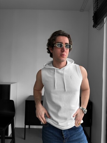 Felpa 'Loose Fit Sleeveless Hoodie - White' di Kleidermafia in bianco: frontale