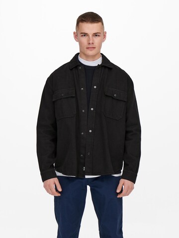 Only & Sons Comfort fit Button Up Shirt 'Team' in Black: front