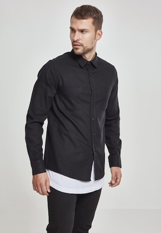 Urban Classics Regular fit Button Up Shirt in Black: front