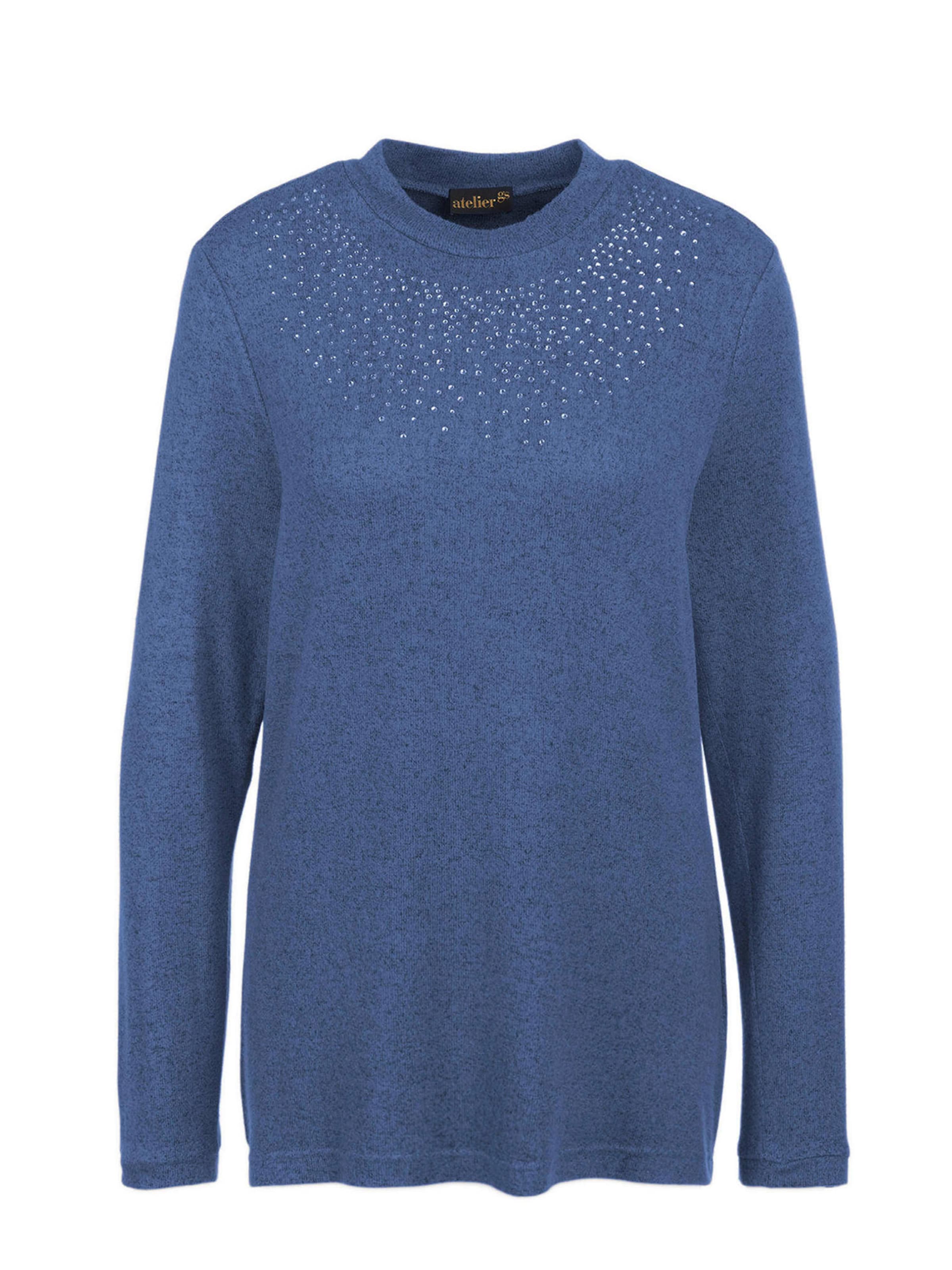 Goldner Pullover in Blau: Vorderseite