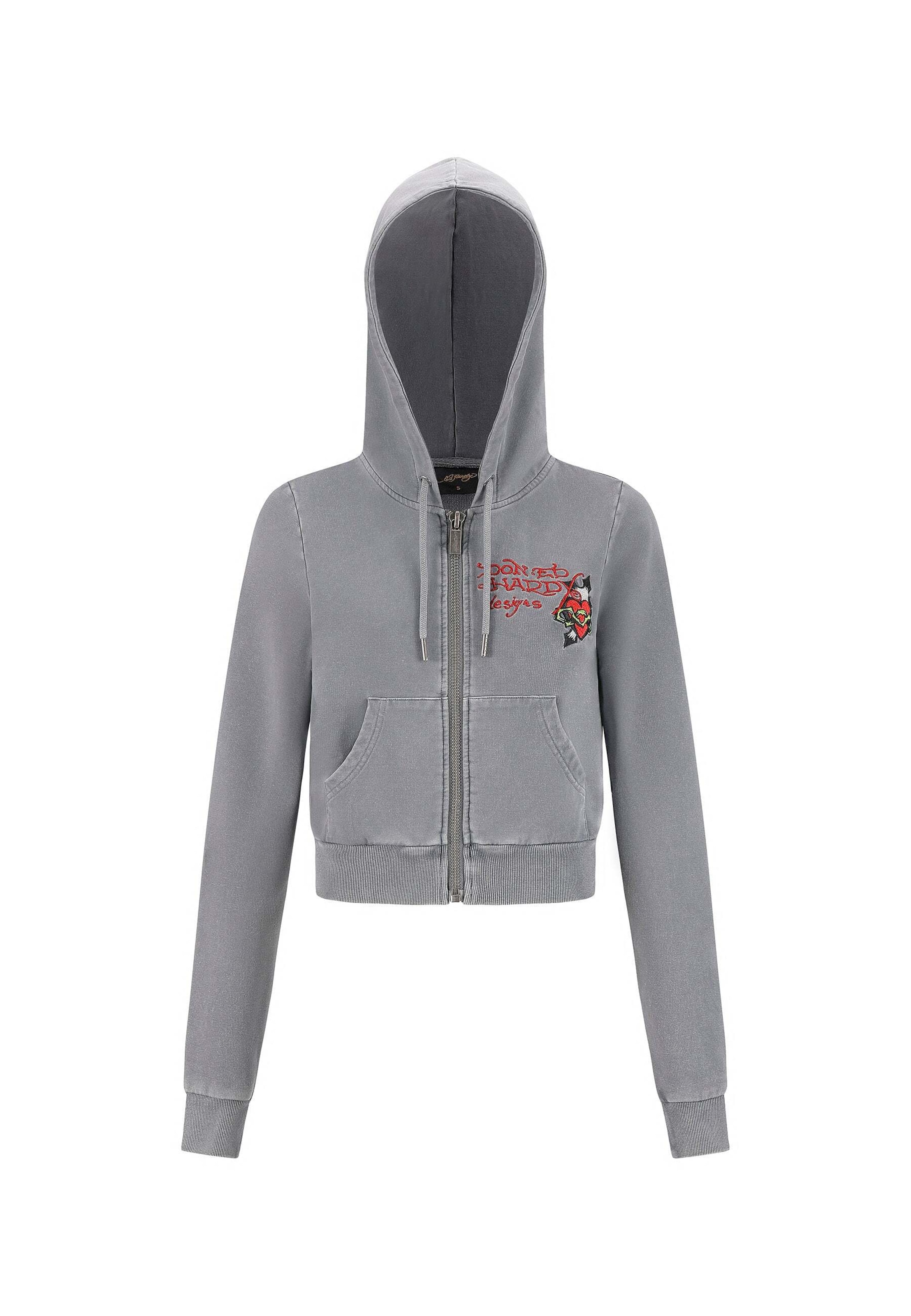 Veste de survêtement 'Flaming Tiger' Ed Hardy en gris : devant