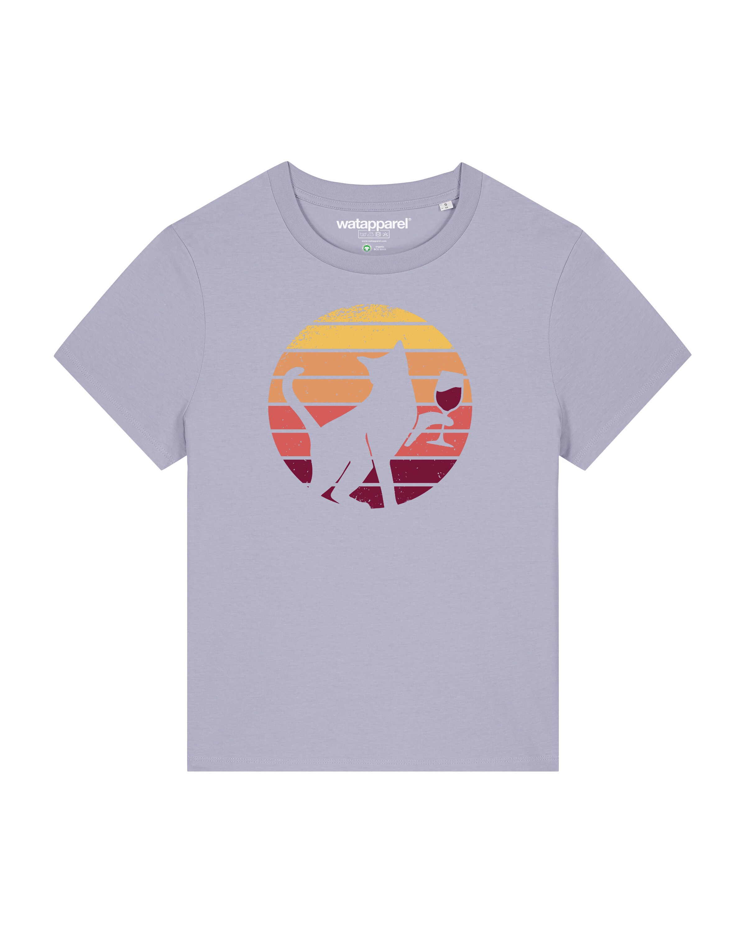 T-shirt ' Sunset Katze & Rotwein ' Watapparel en violet : devant