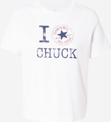 balta CONVERSE Marškinėliai 'I LOVE CHUCK': priekis