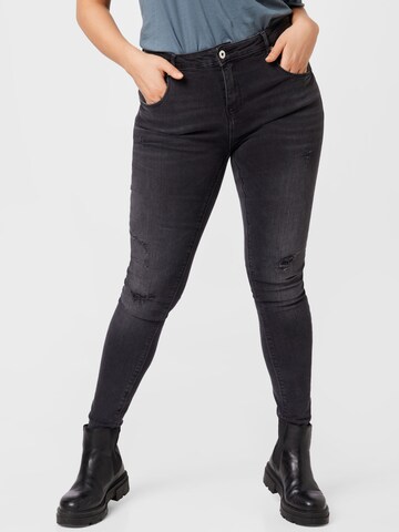 ONLY Carmakoma Skinny Jeans 'Lucca' in Zwart: voorkant