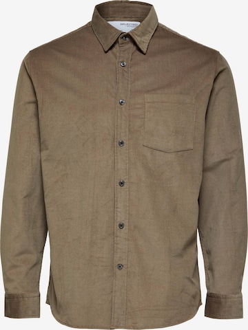 SELECTED HOMME Button Up Shirt 'Benjamin' in Brown: front
