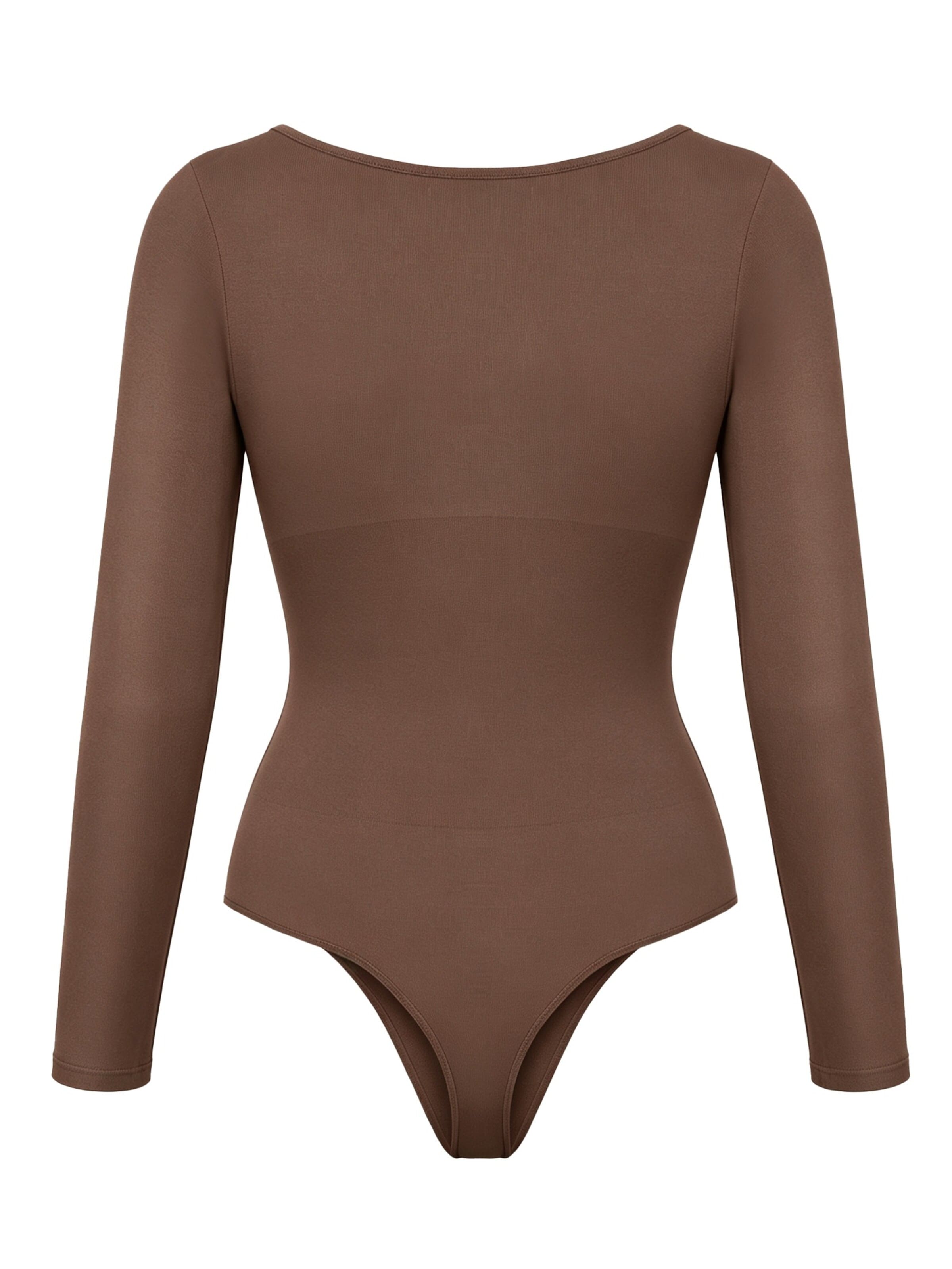 cfab - Body moldeador 'Clean Longsleeve Squareneck Sculpting Bodysuit with String' en marrón
