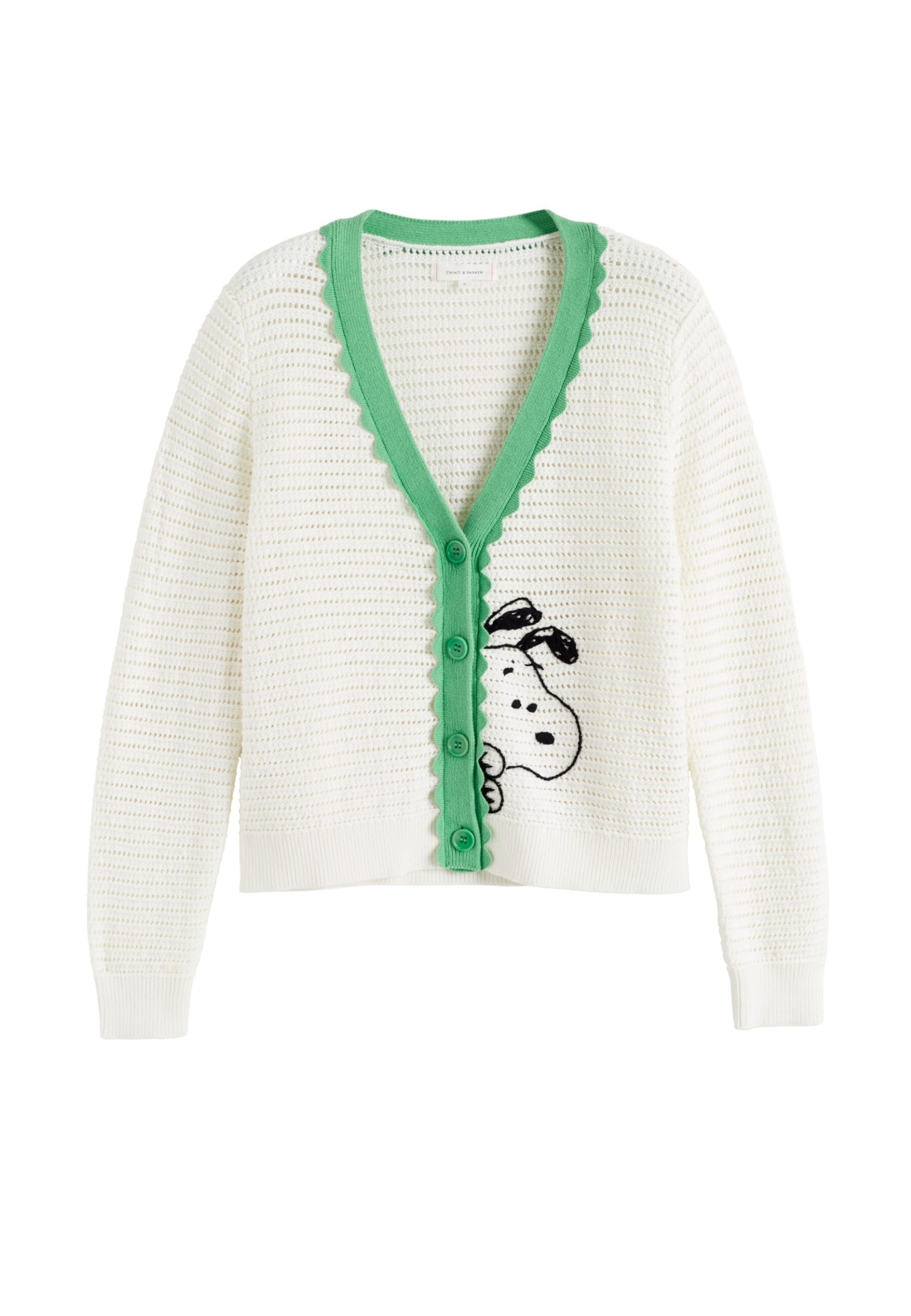 Chinti & Parker - Cárdigan 'Snoopy Peekabo' en beige: frente