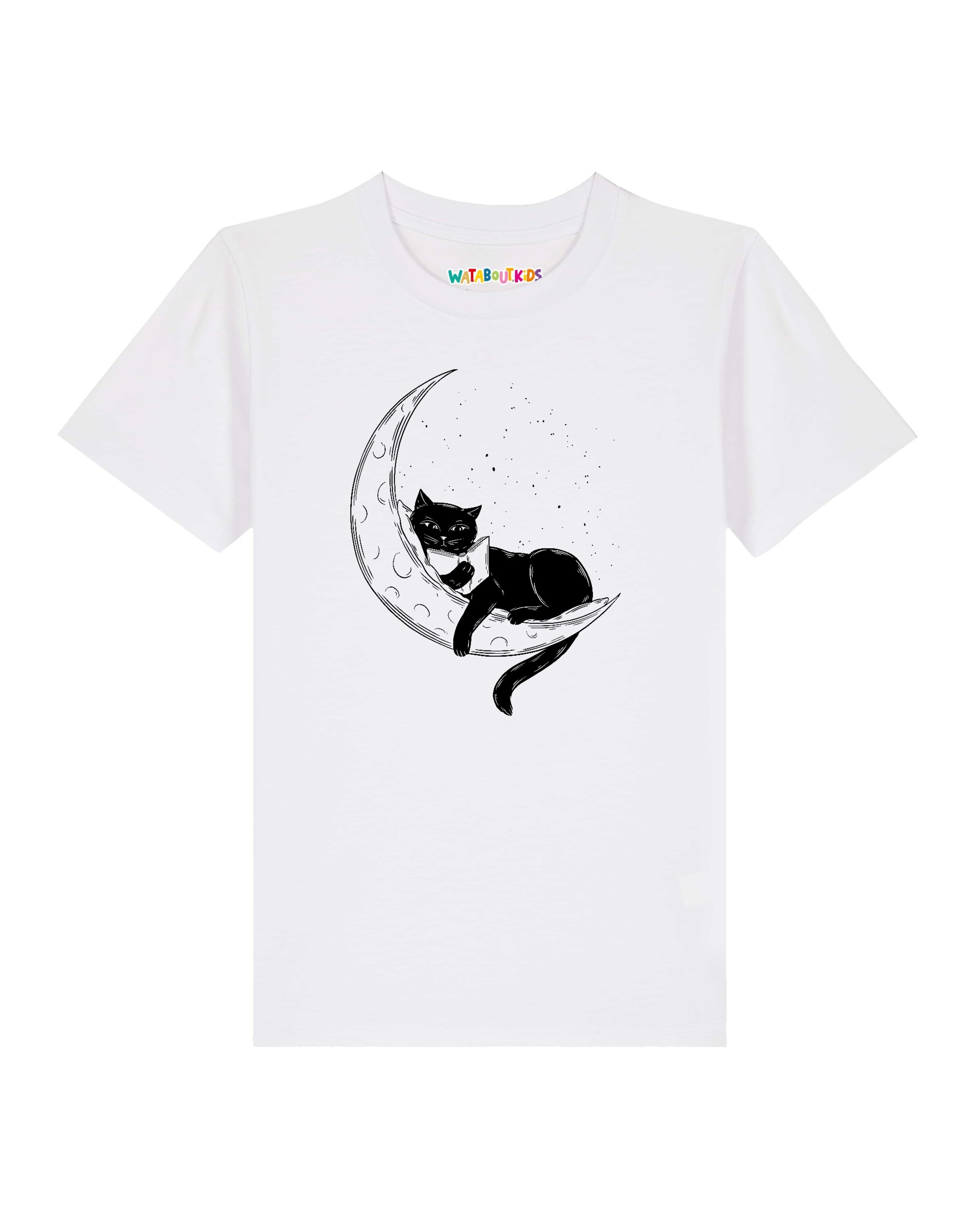 watabout.kids Shirt ' Katze auf dem Mond ' in Wit: voorkant