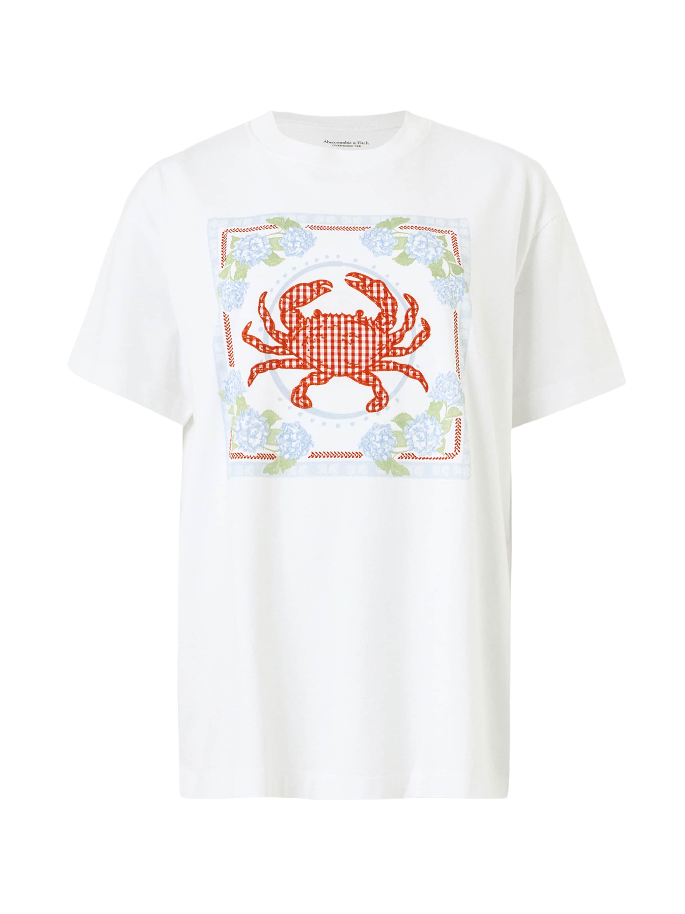 Abercrombie & Fitch Тениска 'CRAB' в бяло: отпред