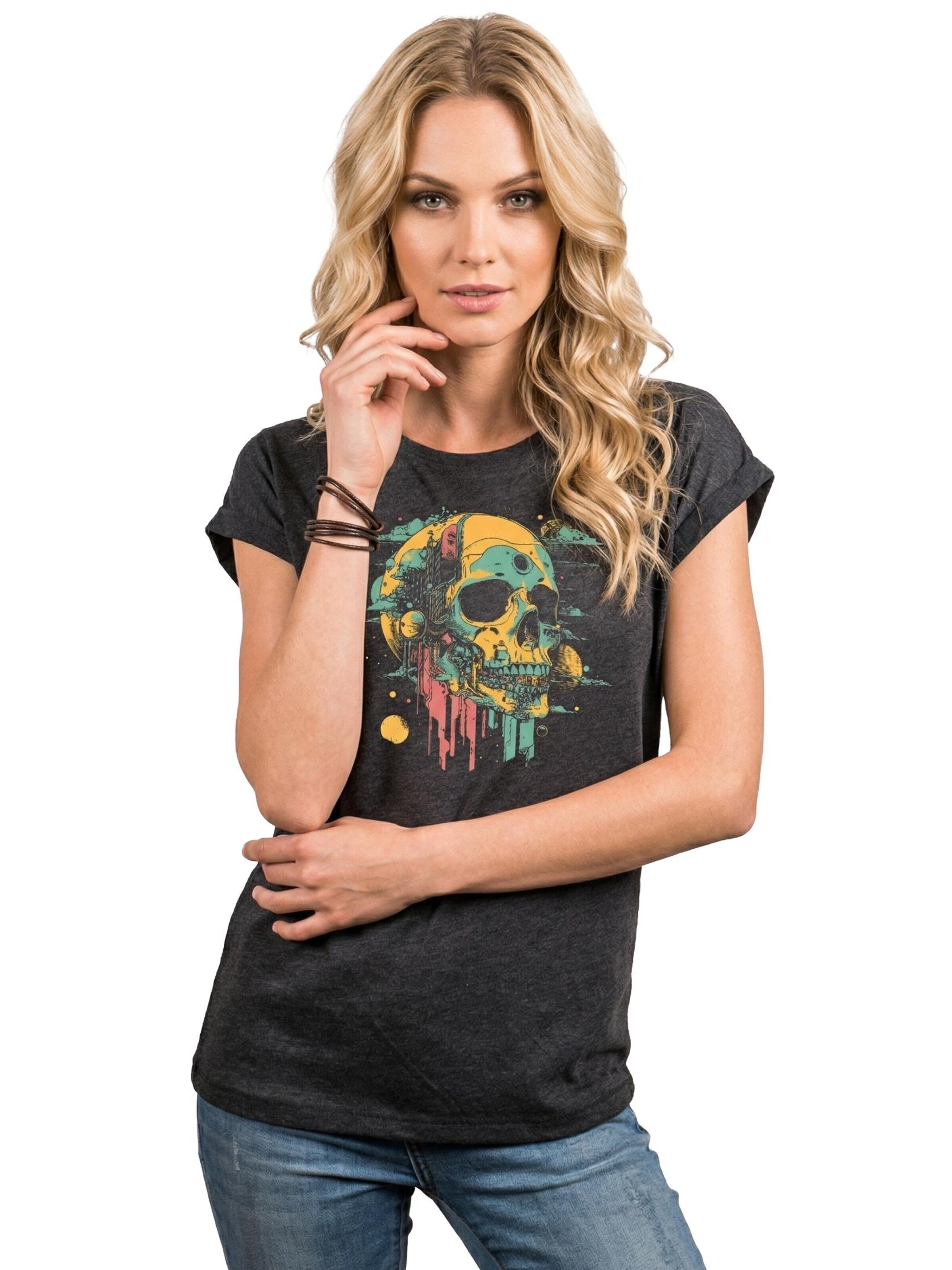 MAKAYA Shirt 'Head Shot Skull' in Grey