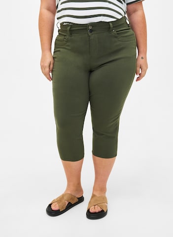 Zizzi Slimfit Kalhoty 'GRETHA' – zelená: přední strana