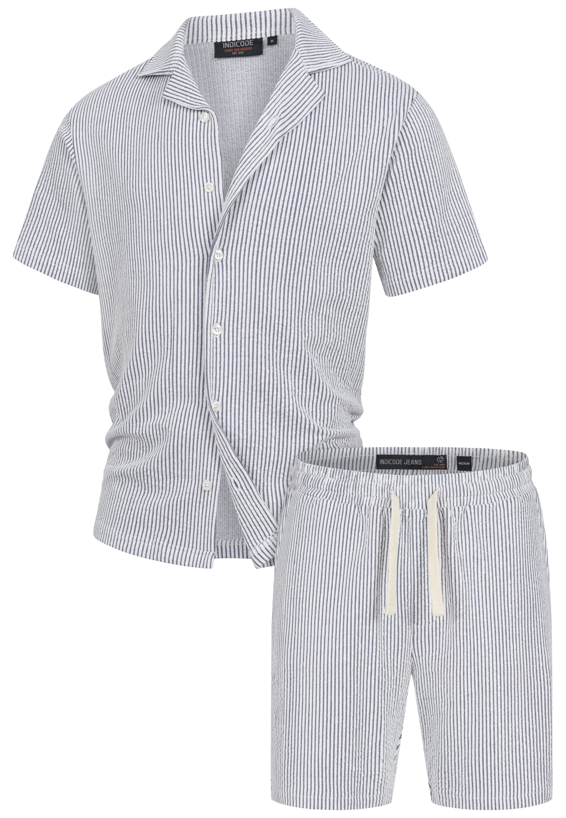 INDICODE JEANS Pyjama kurz 'Lino' in Blau: Vorderseite