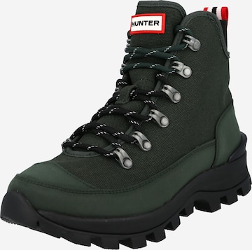 HUNTER Lace-Up Ankle Boots in Green: front