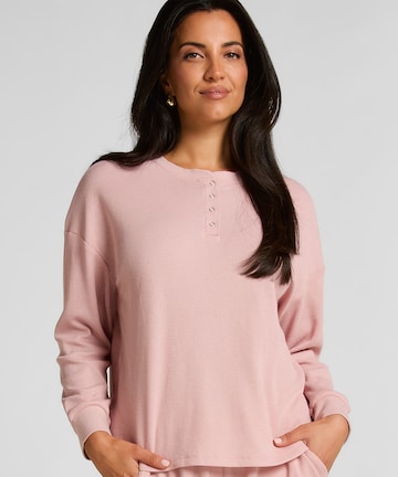Hunkemöller Schlafshirt 'Waffle Henley' in Pink: Vorderseite