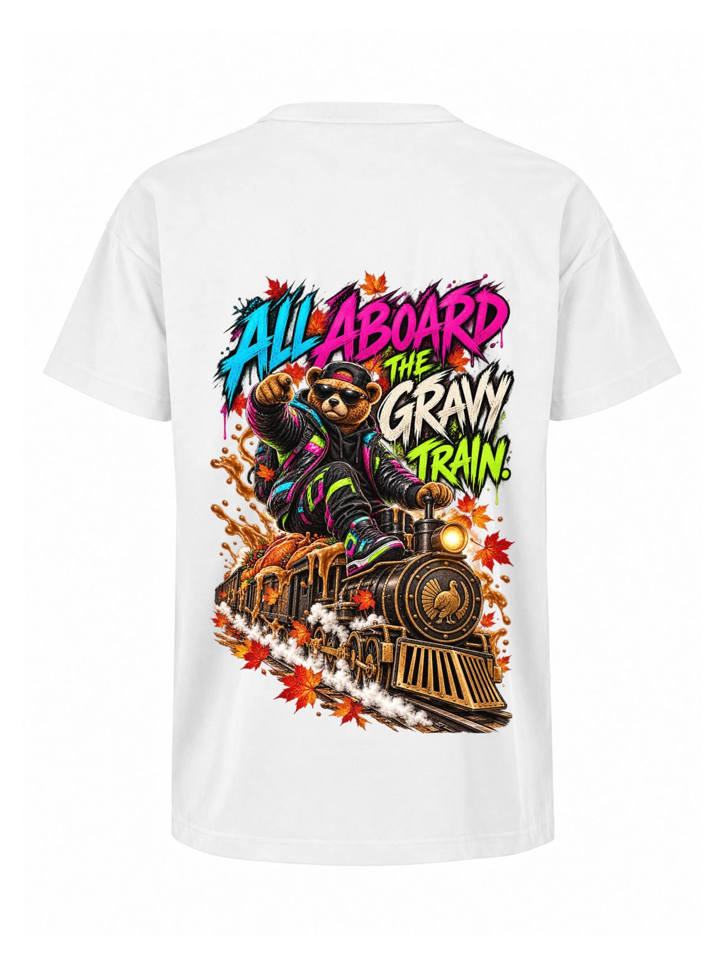 LUNØIR Studio Shirt 'BOSS Thanksgiving Feast Train'‌‌ in Weiß: Vorderseite