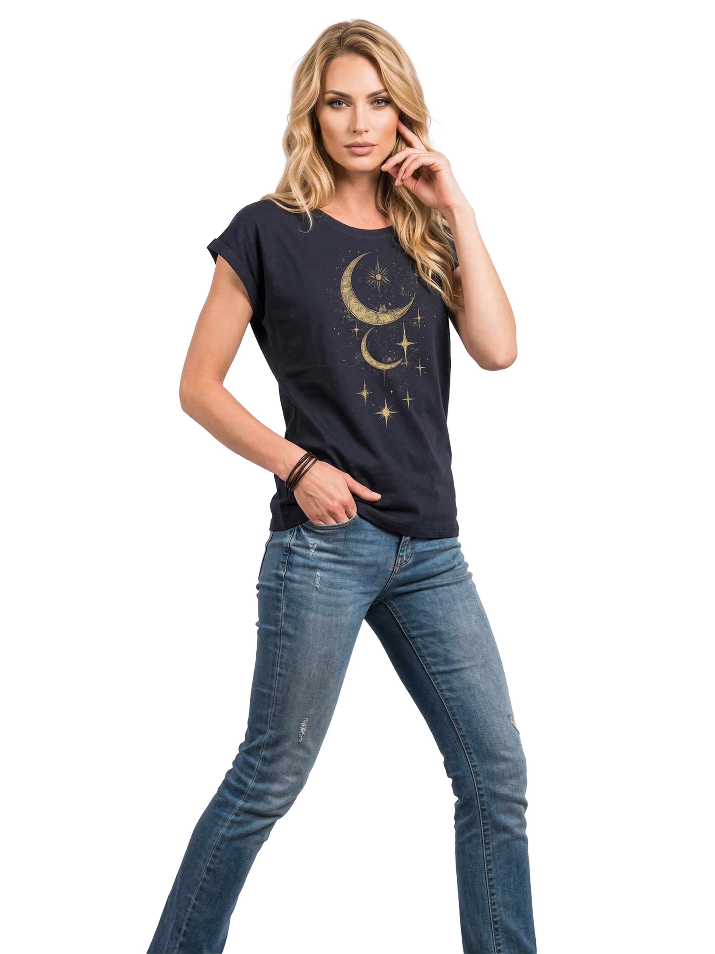 MAKAYA Shirt 'Moon Stars' in Blue: front