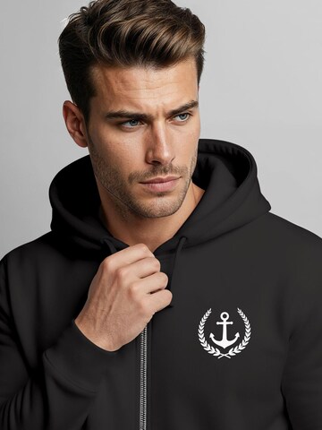Neverless Zip-Up Hoodie 'Anker Captain' in Black