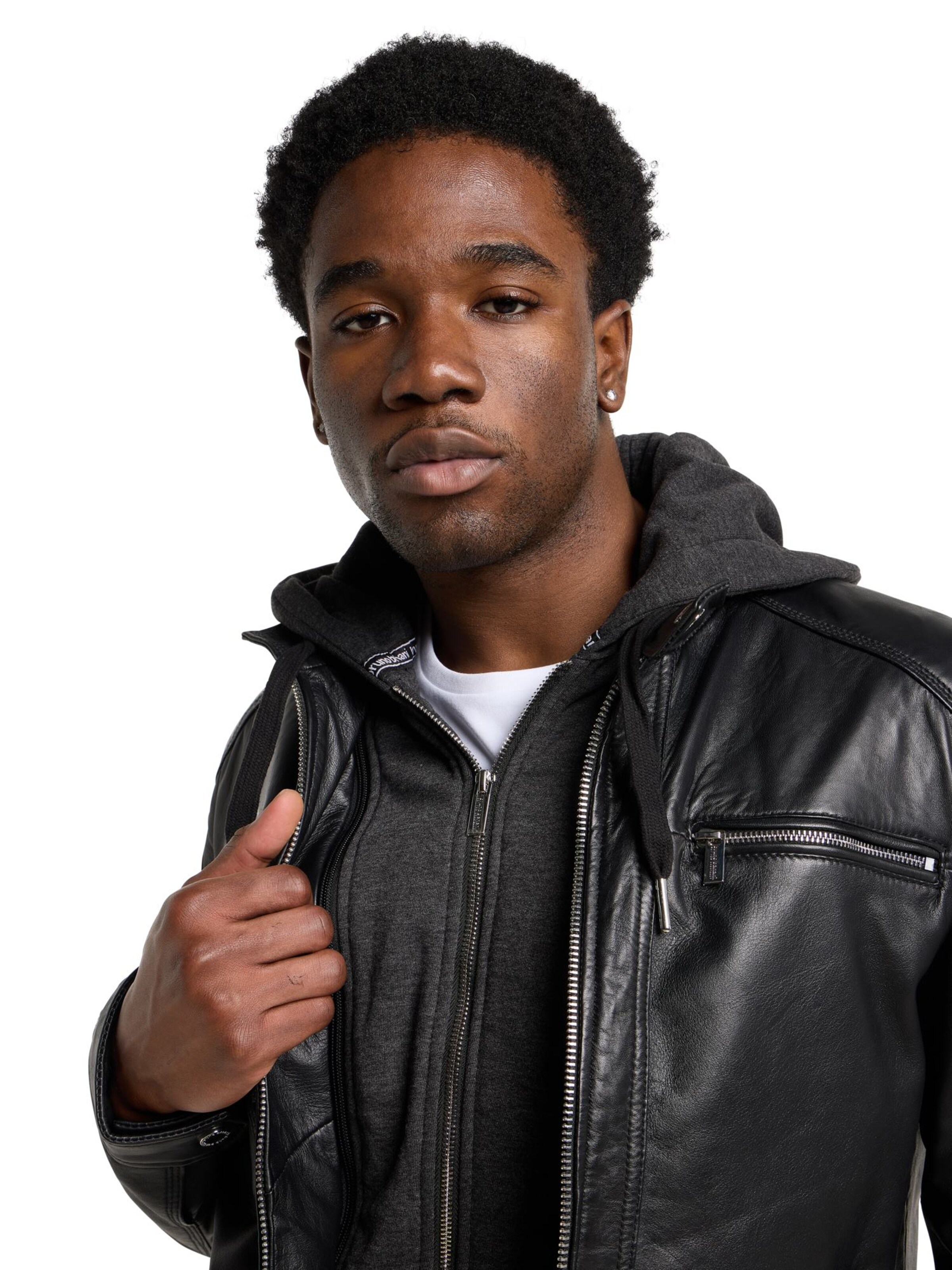 Bruno Banani Lederjacke 'Drake' in Schwarz