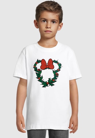 ABSOLUTE CULT Shirt 'Minnie Mouse - Xmas Wreath 2.0' in White: front