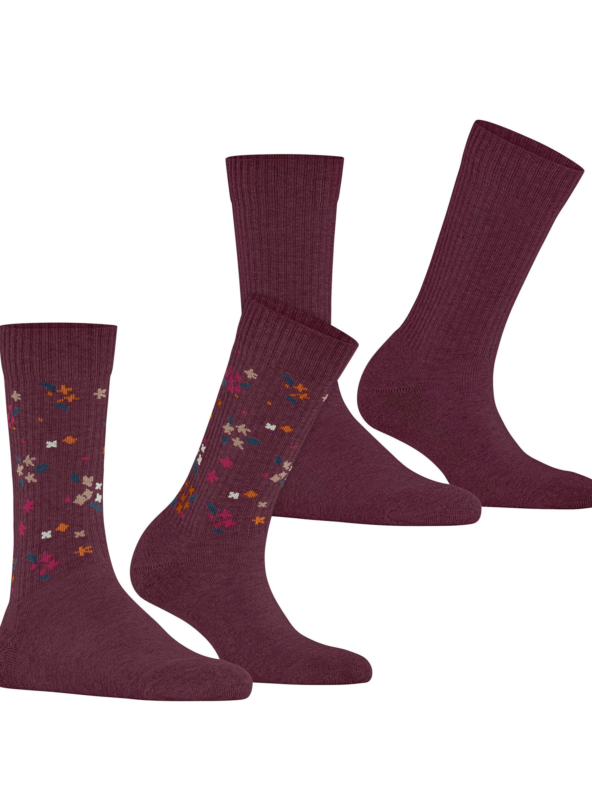 ESPRIT Socks 'Flower Rib 2-Pack' in Red