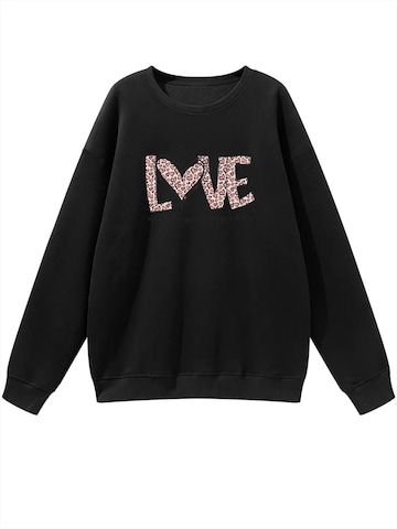 Sweat-shirt 'Women's Pullover with Leopard Print Heart, Loose Fleece Pullover for Autumn/Winter' GORHEY en noir