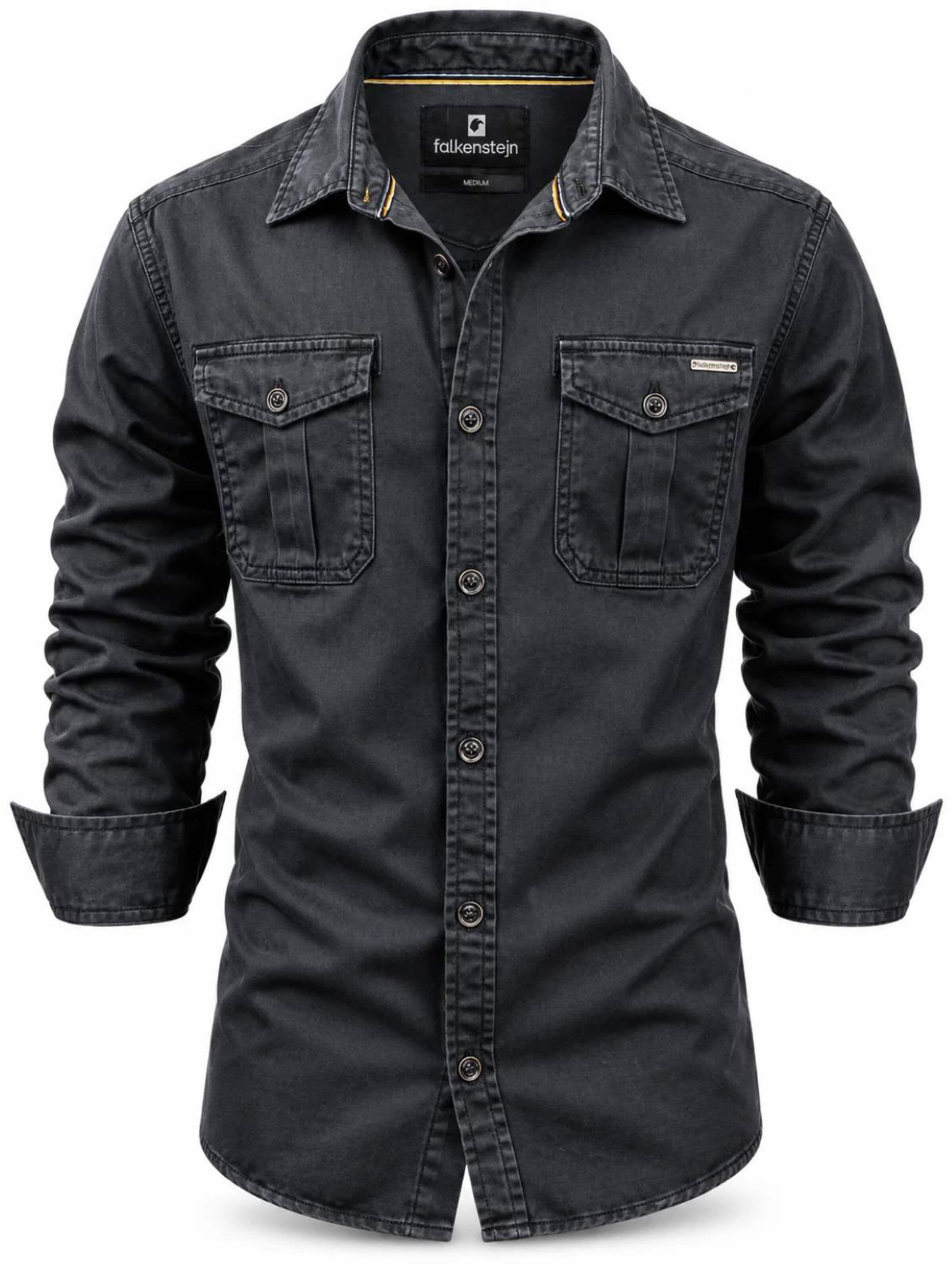 FALKENSTEJN Regular Fit Hemd 'FALKENSTEJN Riccaldo Herren-Hemd'‌‌‌‌‌ in Schwarz: Vorderseite