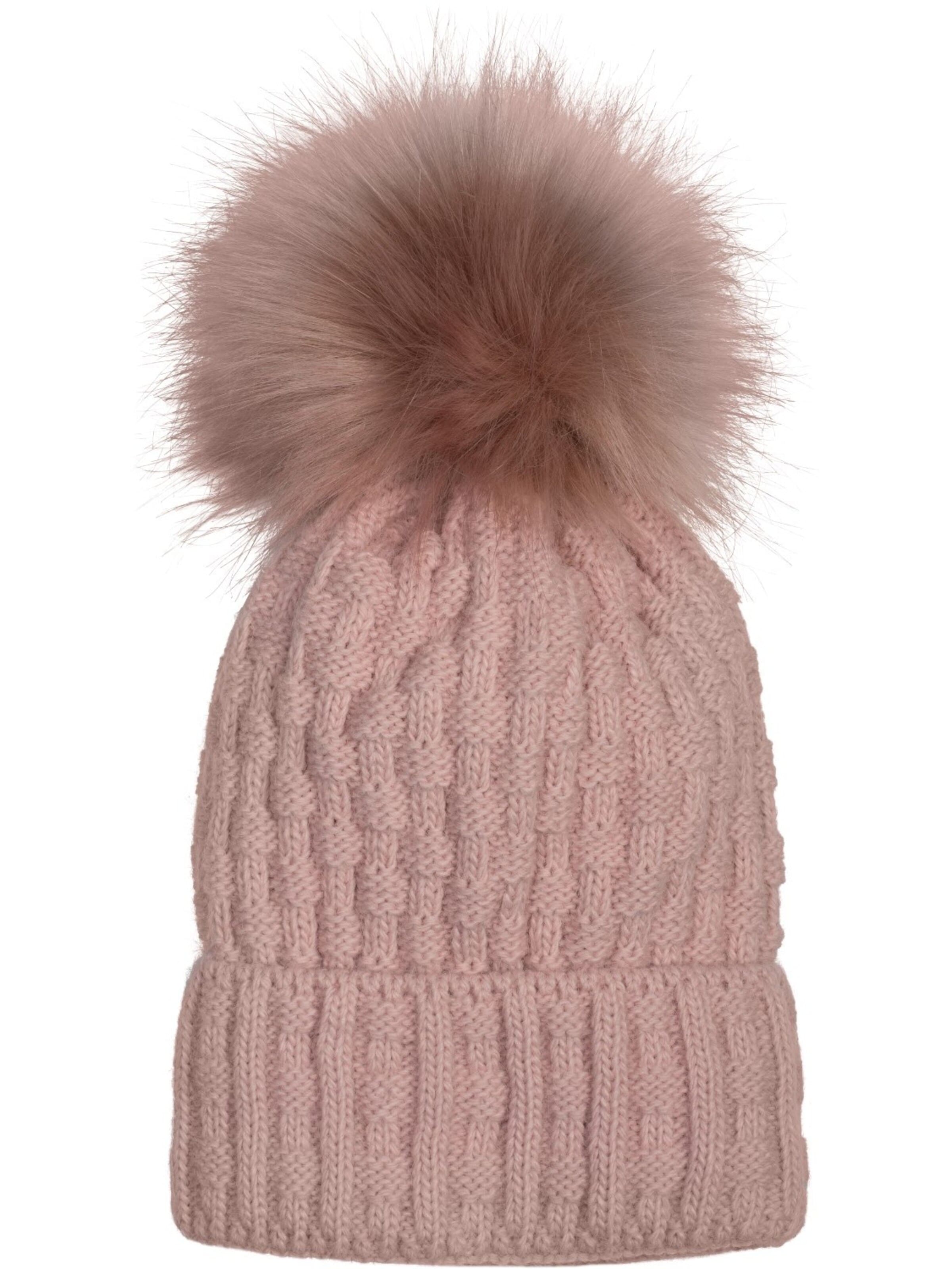 styleBREAKER Mütze 'Strick Bommelmütze mit Flecht Muster'‌‌‌‌‌‌ in Pink: Vorderseite