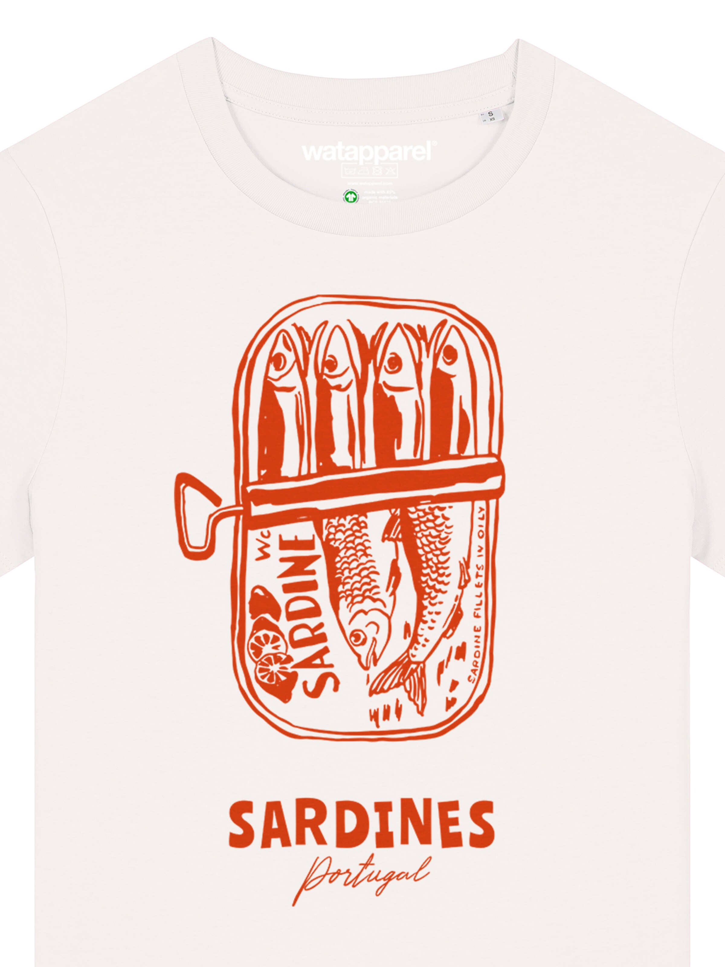Maglietta 'Sardines Portugal' di Watapparel in bianco