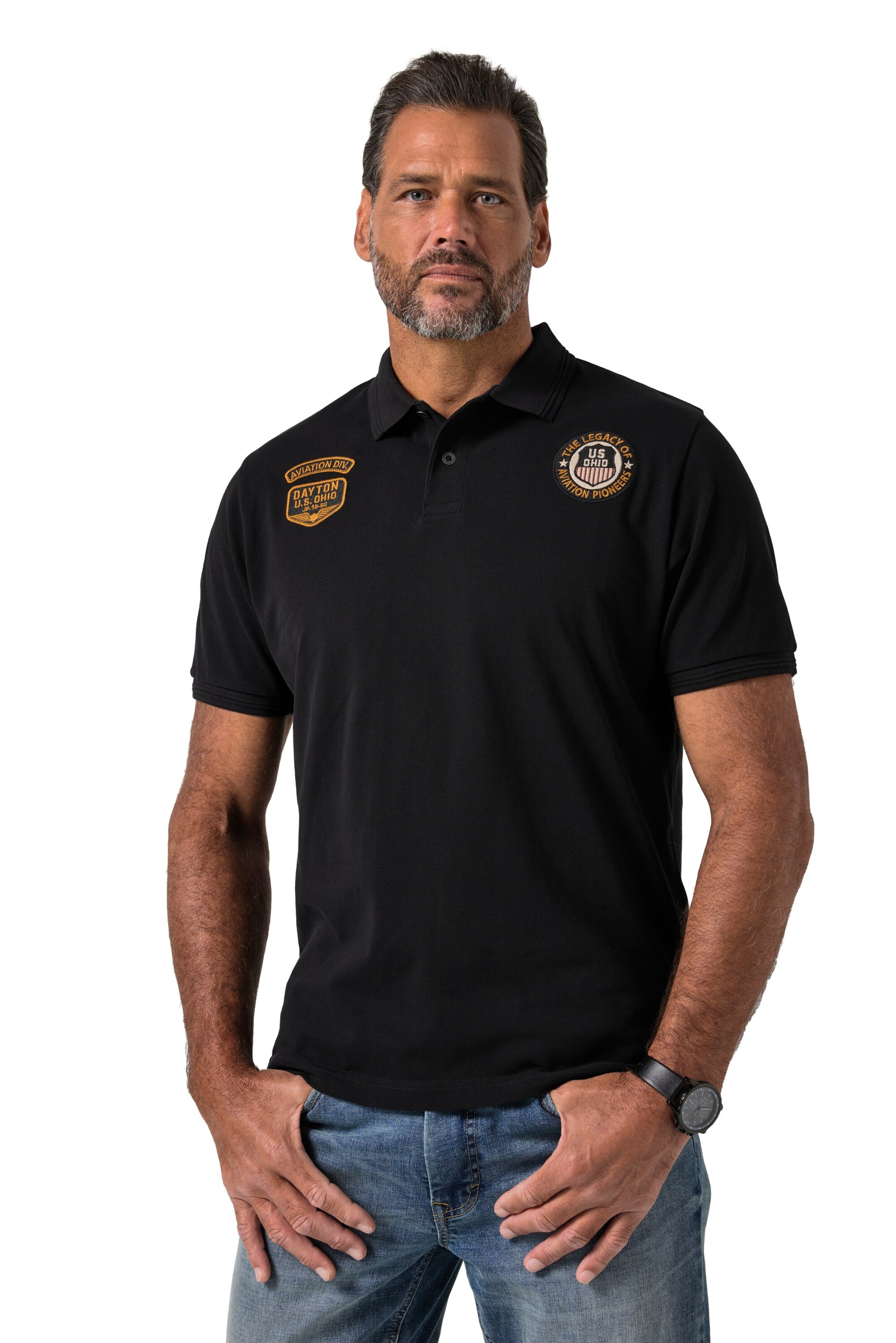 JP1880 Poloshirt in Schwarz: Vorderseite