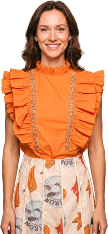 FulgorBluza 'Blusa Olivia com Babados e Detalhes em Strass - Laranja Vibrante' - narančasta boja: prednji dio