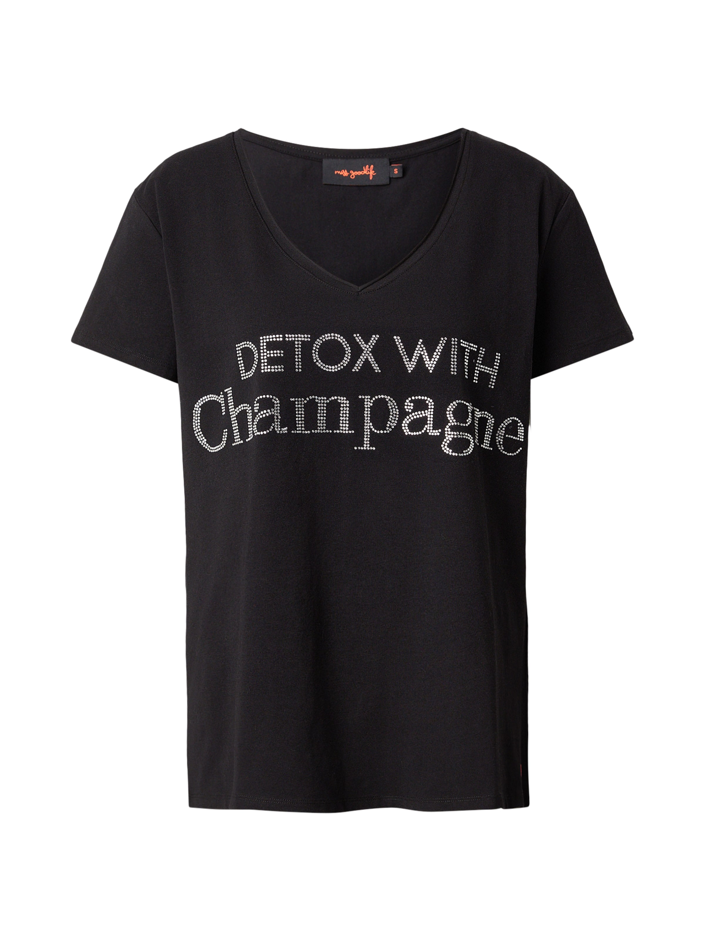 miss goodlife Shirt 'Detox With Champagne' in Black: front
