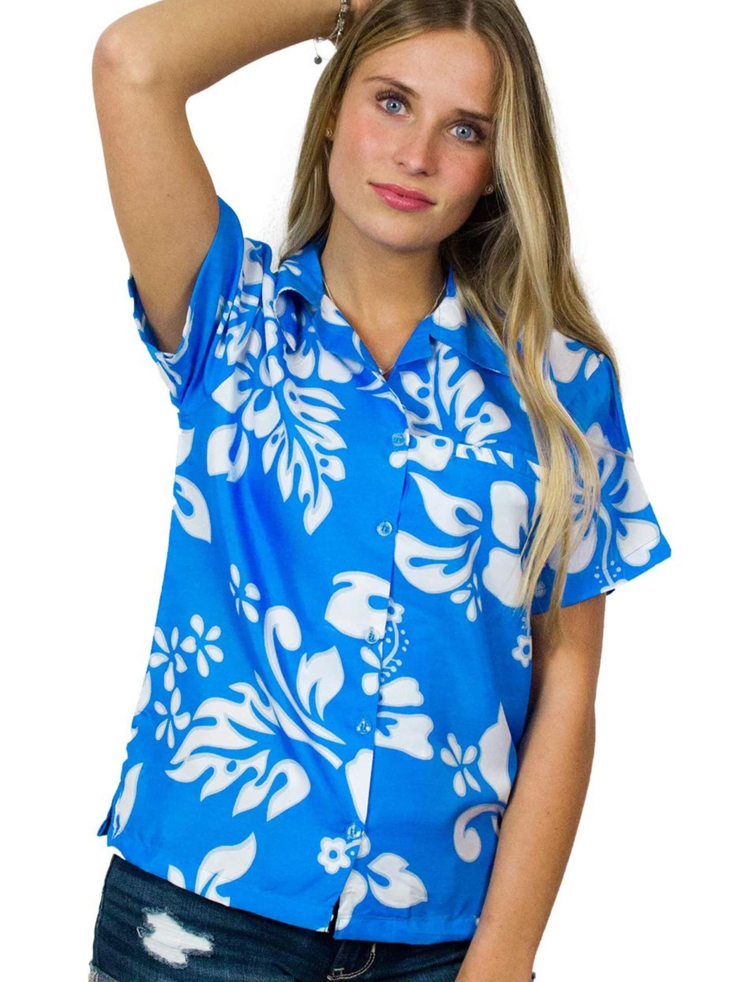 King Kameha Bluse 'Hibiscus'‌‌ in Blau: Vorderseite