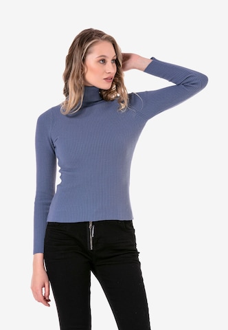 CIPO & BAXX Rollkragenpullover mit dezentem Strickmuster in Blau
