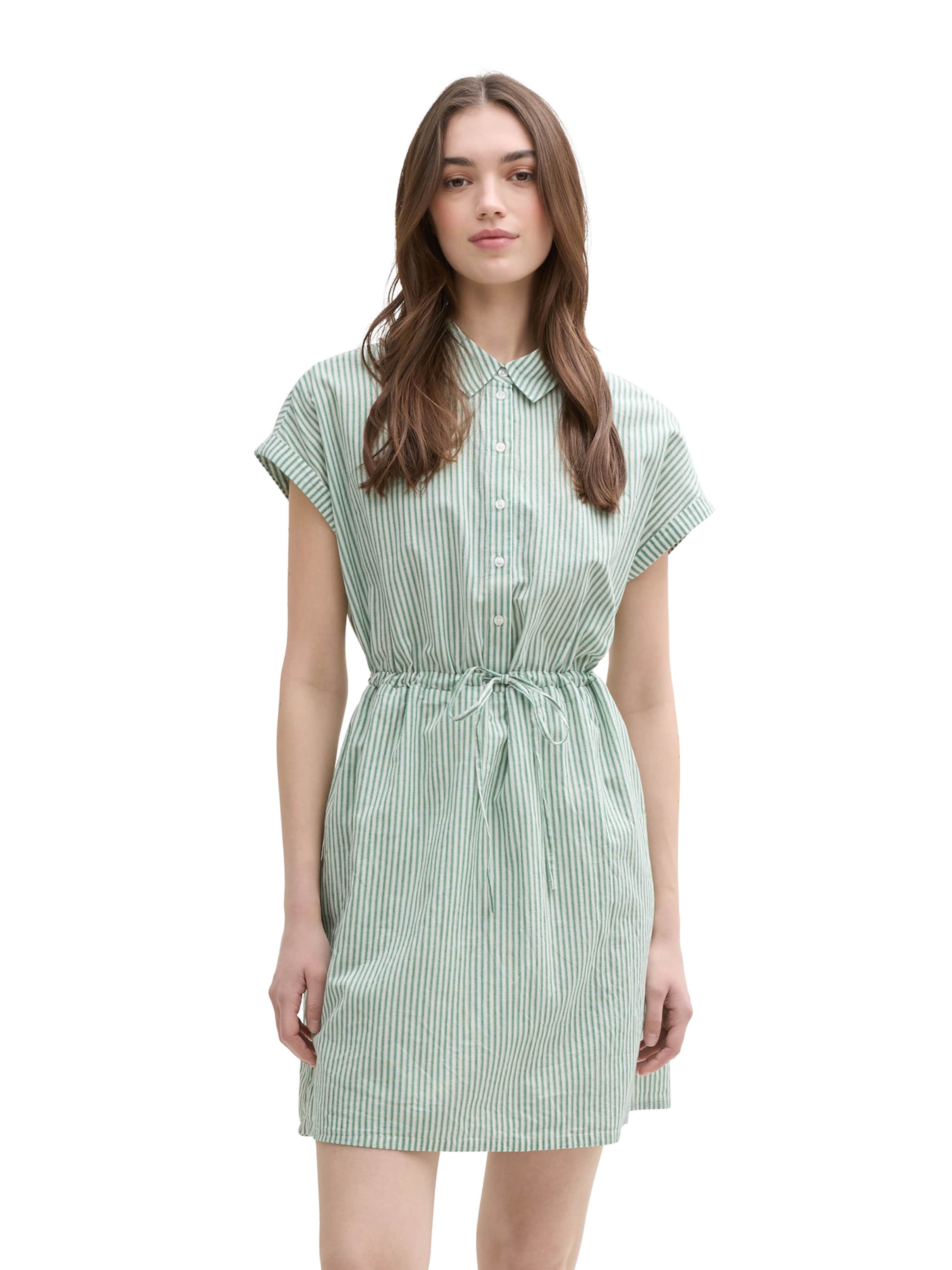 TOM TAILOR DENIM Рокля тип риза в зелено: отпред